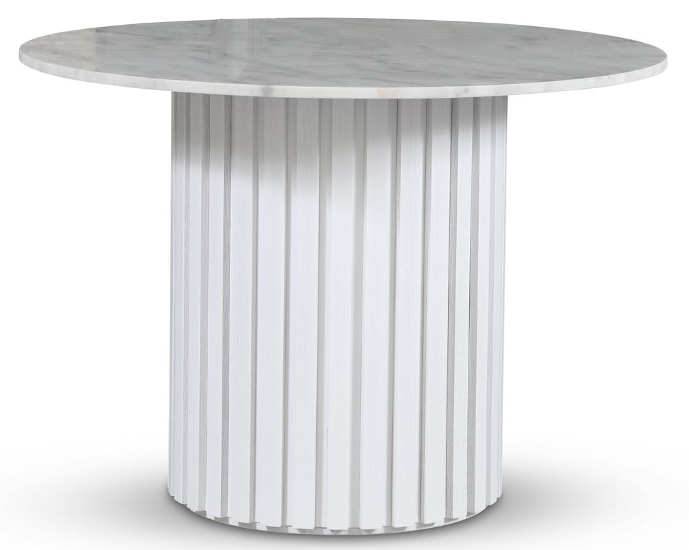 Empire ruokap�yt� �105 cm - Vaalea marmori/valkoinen s�lepuujalusta