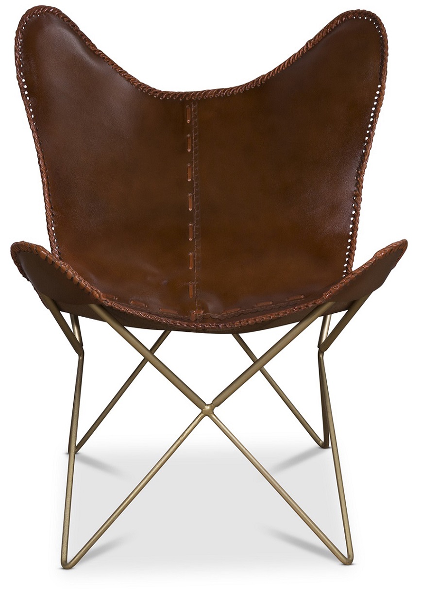 Lepakkomainen Trendens-nojatuoli - Ruskea nahka / messinki