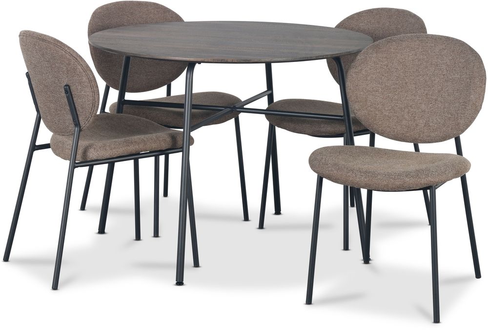 Tofta ruokaryhm�p�yt� �100 cm tummaa puuta + 4 Tofta ruskeaa tuolia