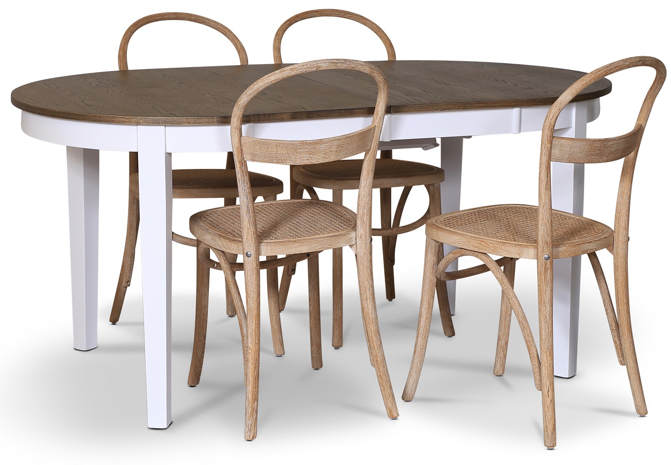 Skagen elintarvikeryhm�; ruokap�yt� 160/210x90 cm - Valkoinen/ruskea �ljytty tammi ja 4 Danderyd No.16 tuolia Whitewash