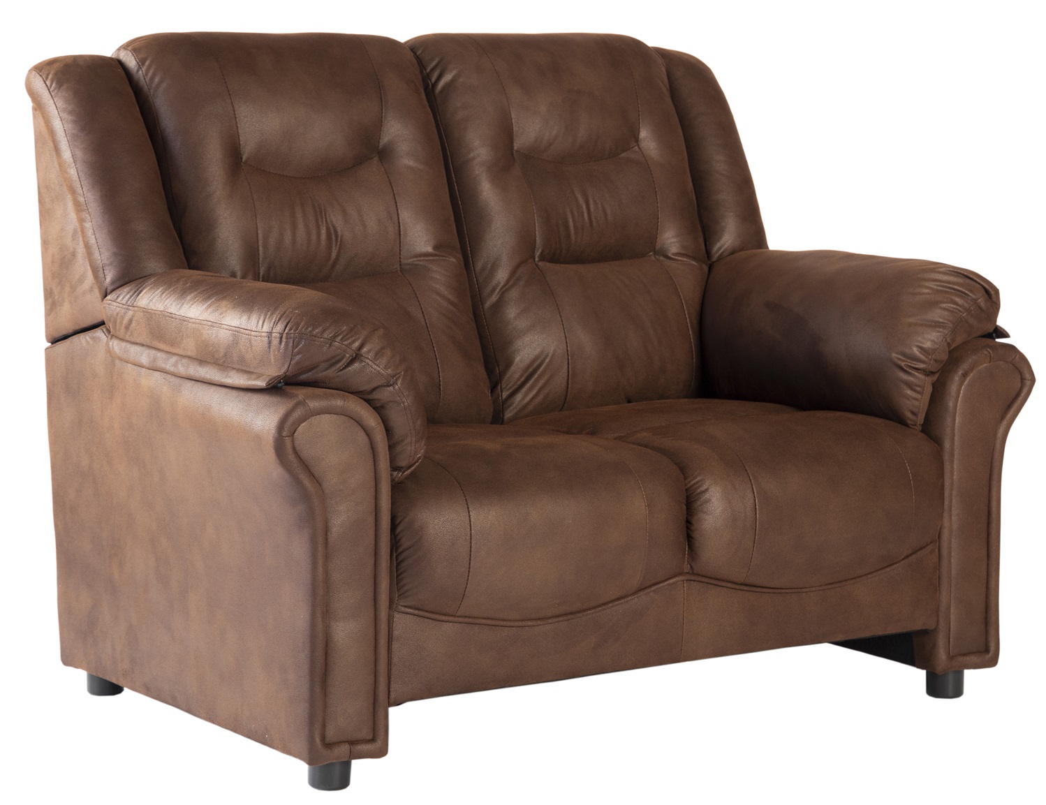 Vera 2-istuttava sohva ruskeaa mikrokuitua + Huonekalujen tekstiilien hoito