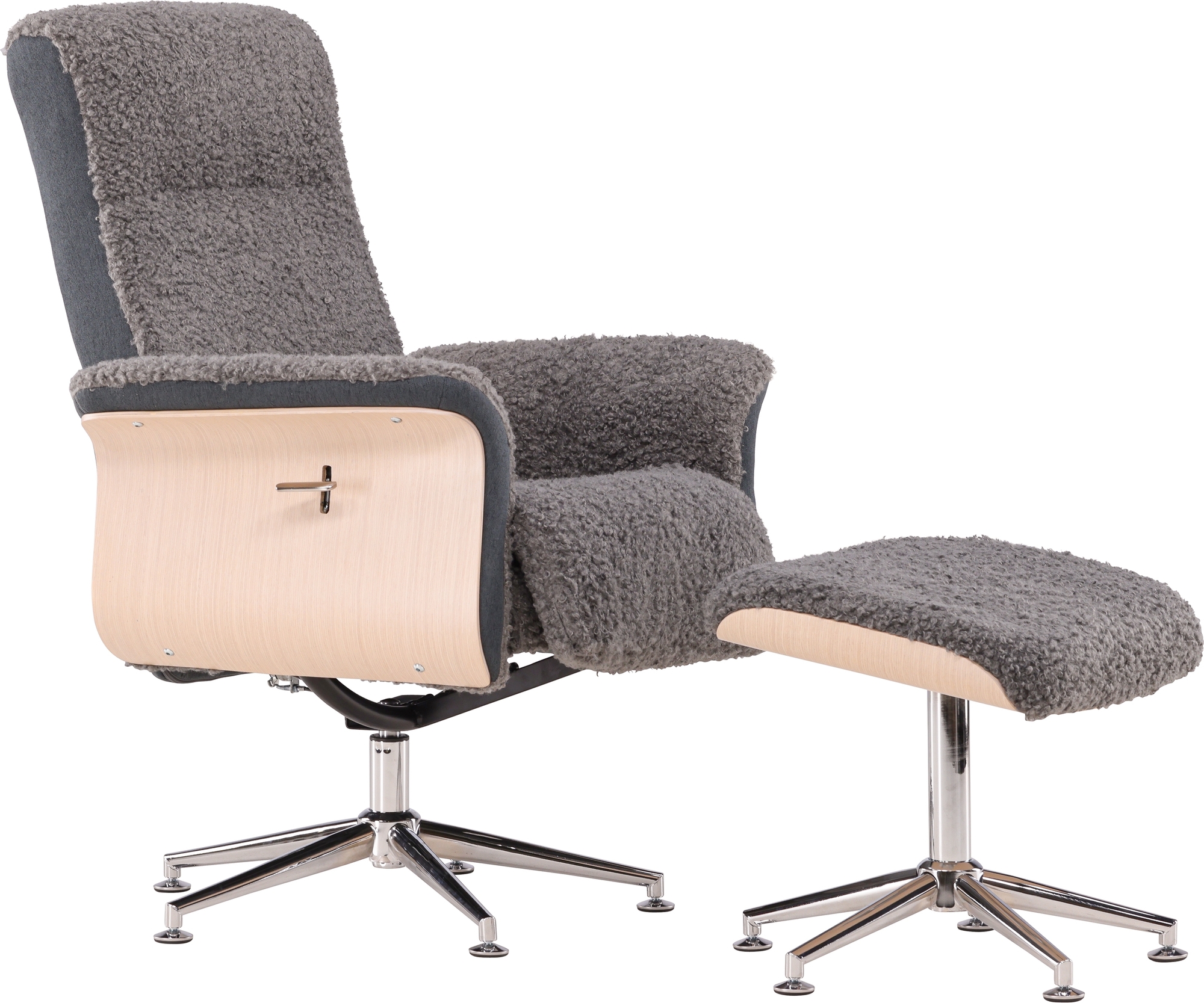 Nojatuoli jalkarahilla - Harmaa lampaannahkaj�ljitelm�/valkoiseksi maalattu tammi + Huonekalujen tekstiilien hoito