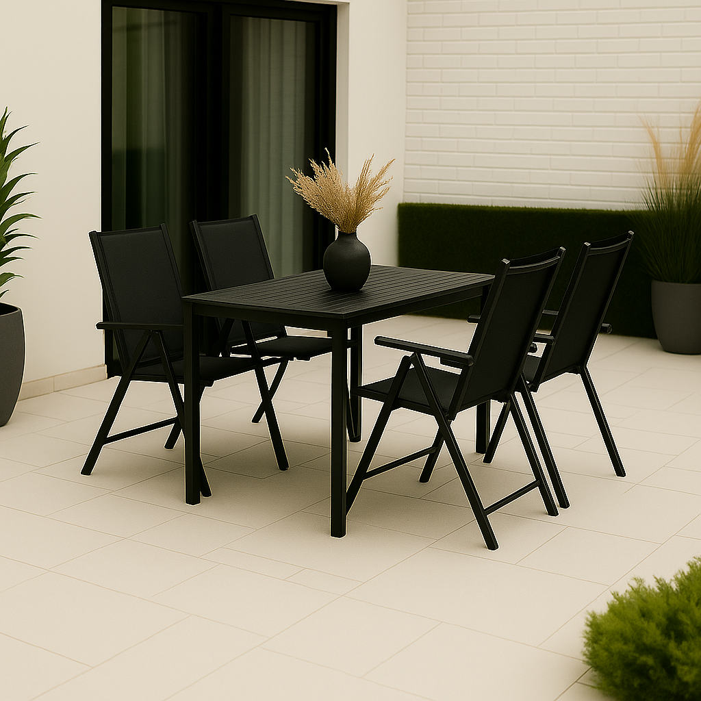 Ruokailuryhm� 4 tuolia ja ruokap�yt� 150 x 90 cm musta/harmaa - Las Vegas