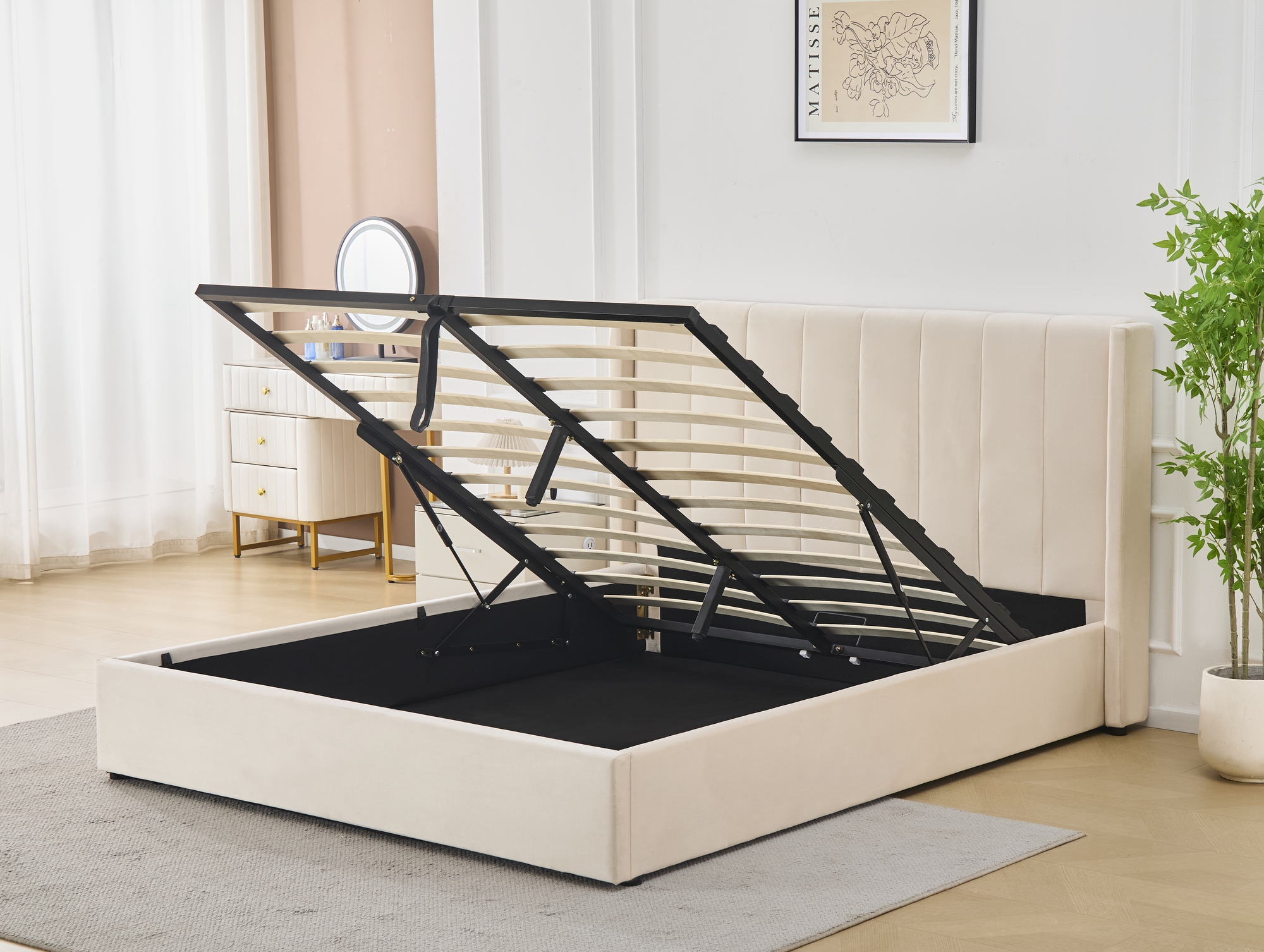 S�ngynrunko s�ilytystilaa ja s�ngynp��ty 160 x 200 cm beige - Bianca