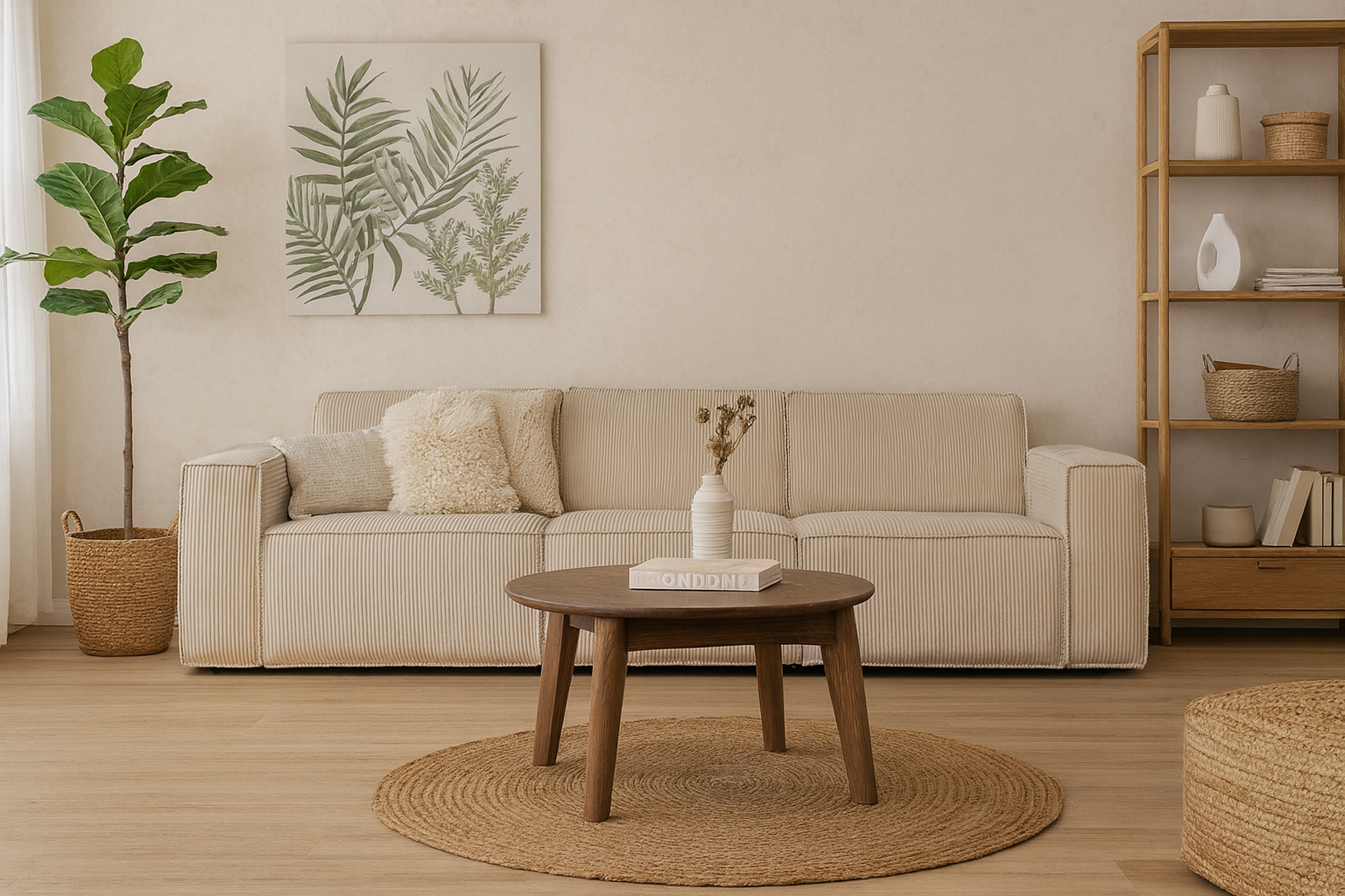 Sohva, 310 cm leve�, beige� samettia