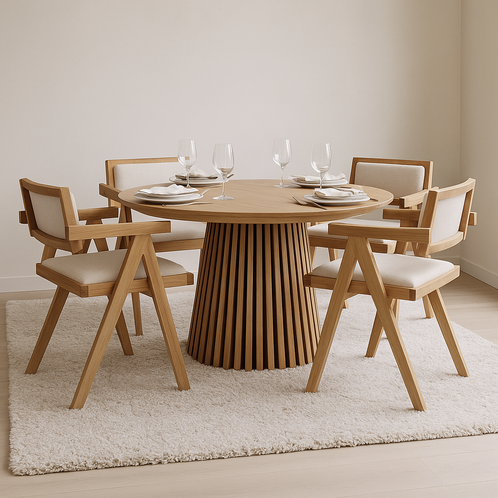 Jatkettava Osaka-ruokapöytä 120-200 cm tammipuuta ja 4 Sara-nojatuolia tammipuuta ja pellavaa Jatkettava Osaka-ruokapöytä 120-200 cm tammipuuta ja 4 Sara-nojatuolia tammipuuta ja pellavaa