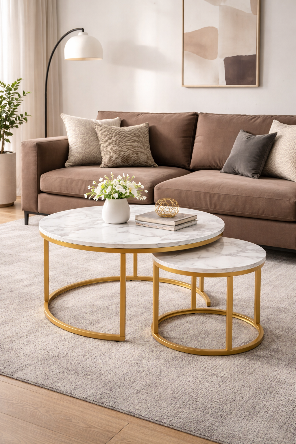 Settip�yt� �38/60 cm - Valkoinen marmorikuvio / kulta