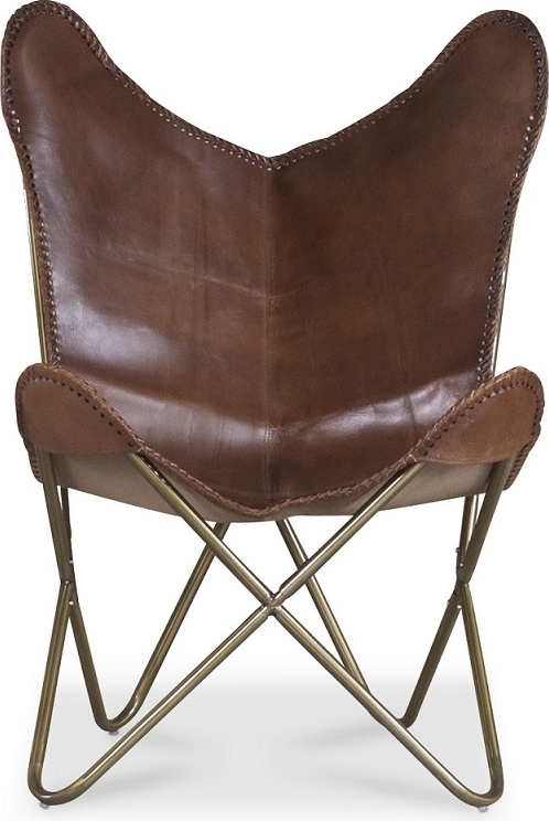 Baltimore-lepakkonojatuoli - Ruskea, aitoa nahkaa / messinki + Huonekalujen tekstiilien puhdistus