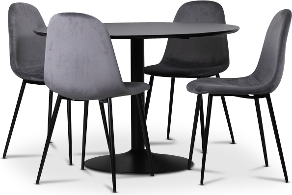 Seat ruokailuryhm�, ruokap�yt� + 4 Carisma samettituolia - Musta / harmaa