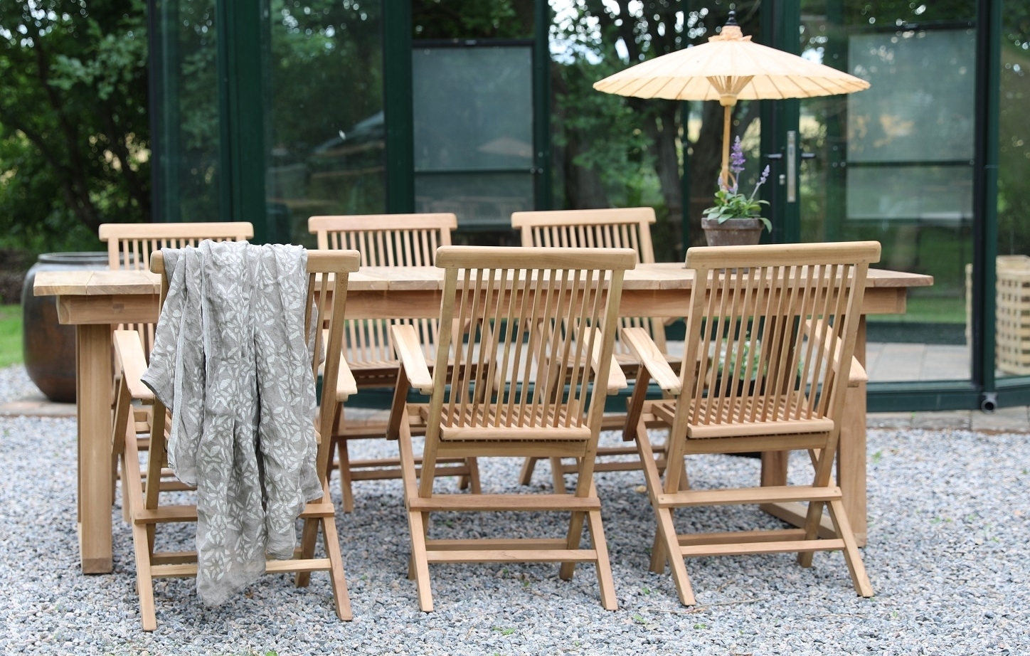 Salt� ulkoruokailuryhm� ruokap�yt� 240x100 cm, 6 runkotuolia - Teak