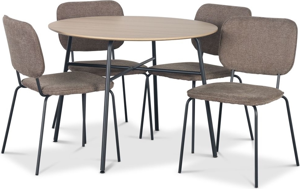 Tufta ruokailuryhmä Ø100 cm pöytä vaaleaa puuta + 4 Lokrume ruskeaa tuolia Tufta ruokailuryhmä Ø100 cm pöytä vaaleaa puuta + 4 Lokrume ruskeaa tuolia