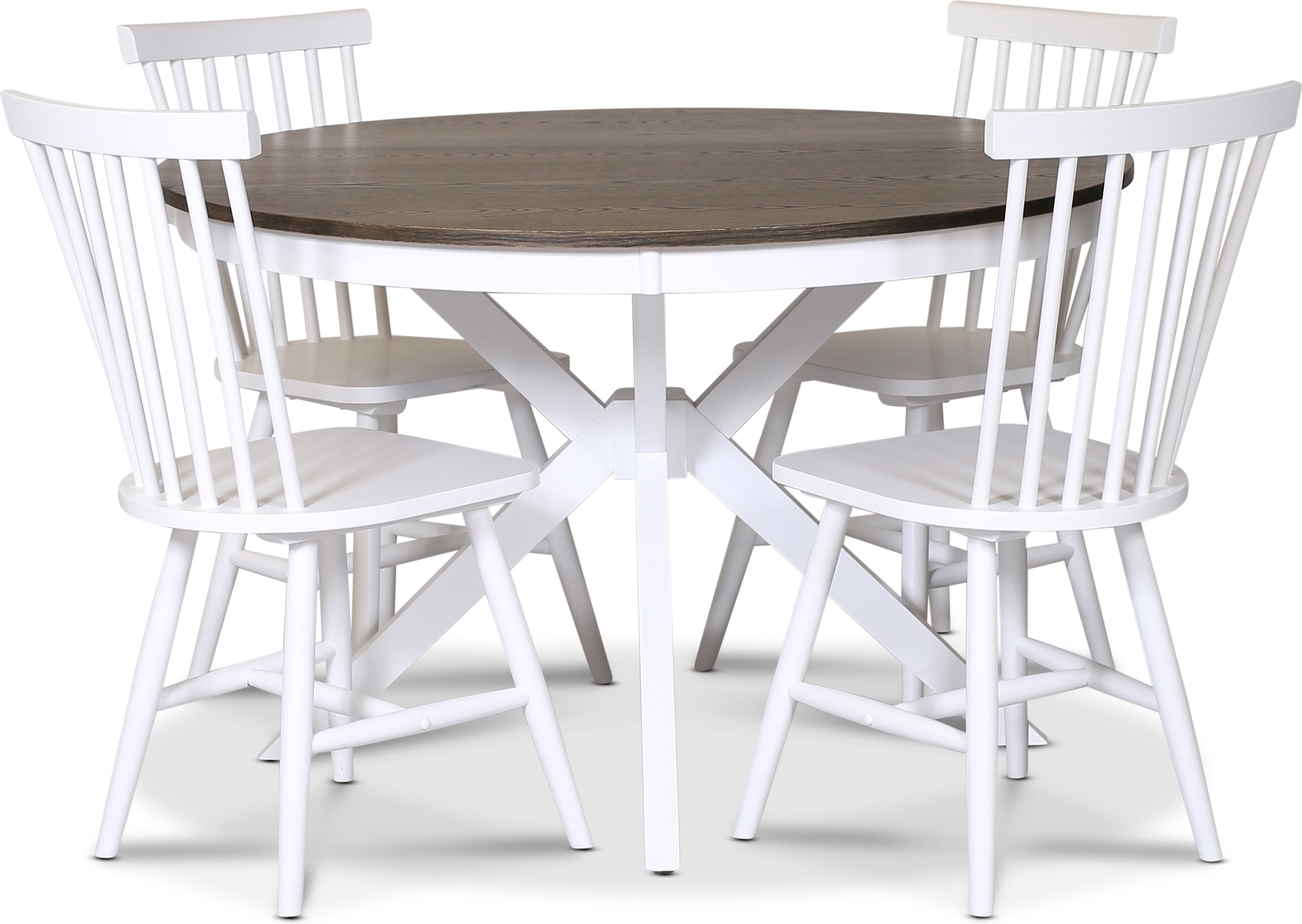 Skagen elintarvikeryhm�; py�re� ruokap�yt� �120 cm - Valkoinen/ruskea �ljytty tammi, jossa 4 valkoista Karl Pinnstolar