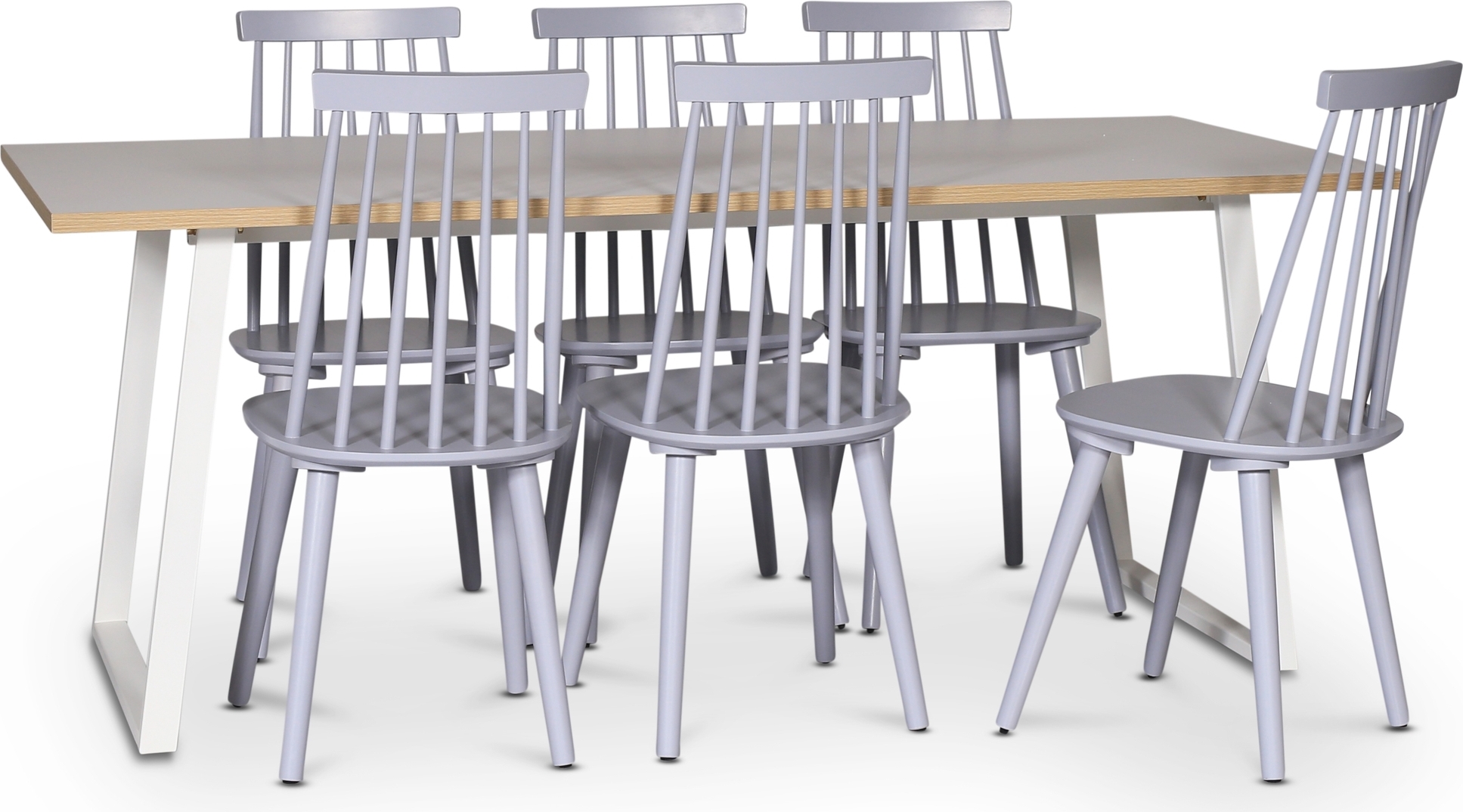 Edge ruokailuryhm�; Ruokap�yt� valkoinen HPL 190x90 cm ja 6 harmaata Dalsland-ruokituolia