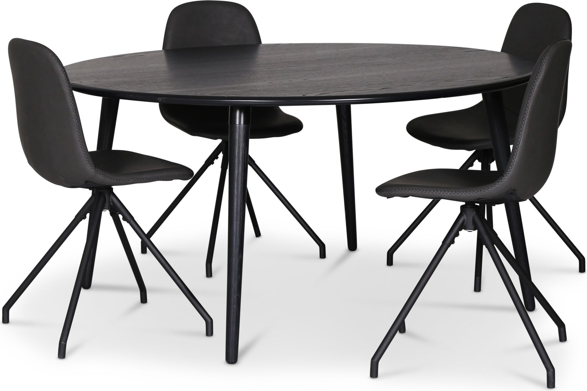 Omni-ruokailuryhmä, pyöreä ruokapöytä Ø130 cm sis. 4 kpl kääntyviä mustia siltatuoleja - Mustaksi petsattua tammea + 4.00 x Tuolin tyyny Omni-ruokailuryhmä, pyöreä ruokapöytä Ø130 cm sis. 4 kpl kääntyviä mustia siltatuoleja - Mustaksi petsattua tammea + 4.00 x Tuolin tyyny