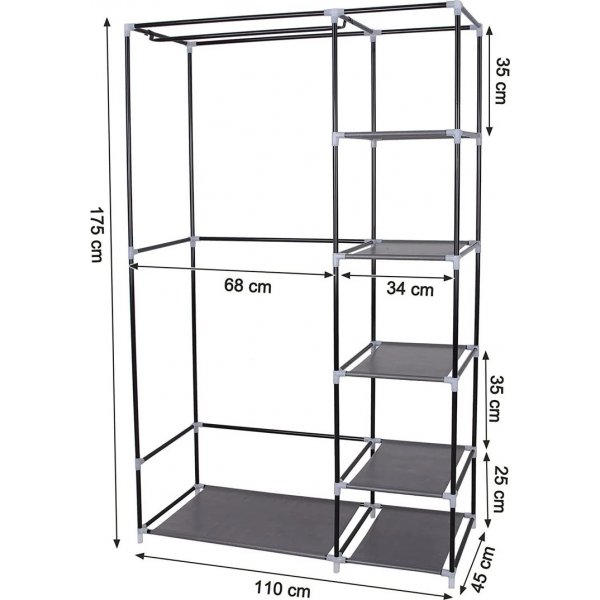 Prescott vaatekaappi 110 x 175 cm - harmaa