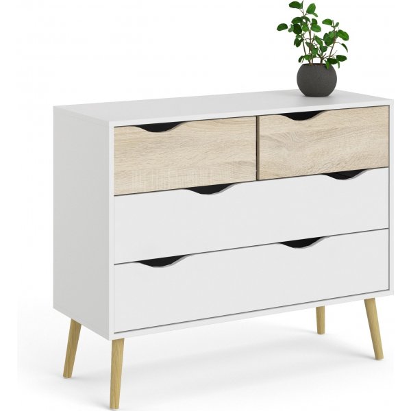 Oslon lipasto 4 laatikolla - Valkoinen/tammi Oslon lipasto 4 laatikolla - Valkoinen/tammi