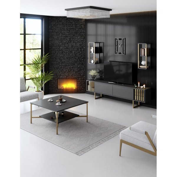 Erki sohvapöytä 80 x 80 cm - Antrasiitti/kulta Erki sohvapöytä 80 x 80 cm - Antrasiitti/kulta