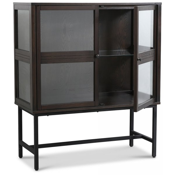 Lamier-vitriinikaappi highboard - Ruskeapetsattu tammi + Huonekalujen jalat Lamier-vitriinikaappi highboard - Ruskeapetsattu tammi + Huonekalujen jalat