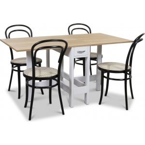 Signum ruokailuryhmä Kuonapöytä valkoinen/tammi 4 mustalla Thonet no14 Signum ruokailuryhmä Kuonapöytä valkoinen/tammi 4 mustalla Thonet no14