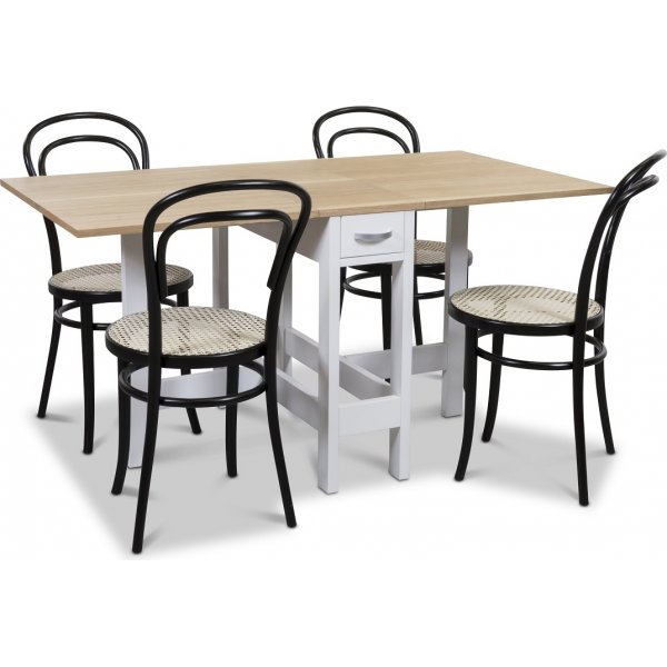 Signum ruokailuryhm Kuonapyt valkoinen/tammi 4 mustalla Thonet no14