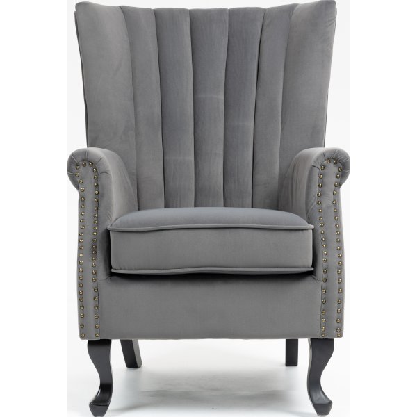 Korvaläpällinen nojatuoli harmaalla samettilla Korvaläpällinen nojatuoli harmaalla samettilla