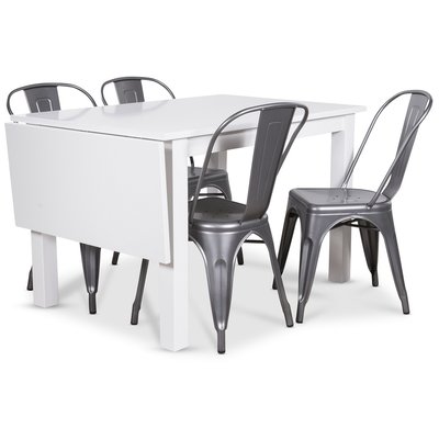 Sander-ruokailuryhmä, taitettava pöytä + 4 metallituolia - Valkoinen/Metalli