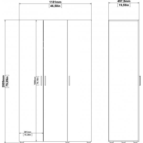 Pepe vaatekaappi 3 ovella - tammi/valkoinen Pepe vaatekaappi 3 ovella - tammi/valkoinen