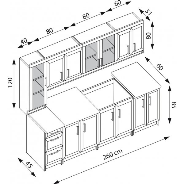 Margaret täydellinen keittiö 260 cm - pähkinä Margaret täydellinen keittiö 260 cm - pähkinä