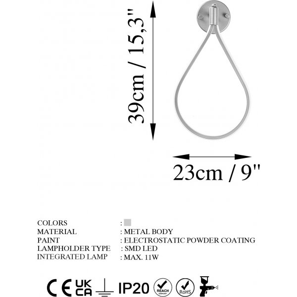Damian seinävalaisin - Kromi Damian seinävalaisin - Kromi