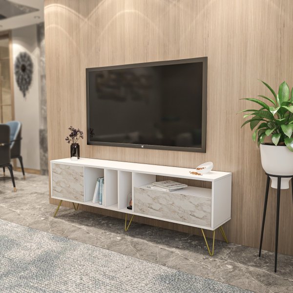 Mistico TV-taso - Valkoinen marmori/kulta Mistico TV-taso - Valkoinen marmori/kulta