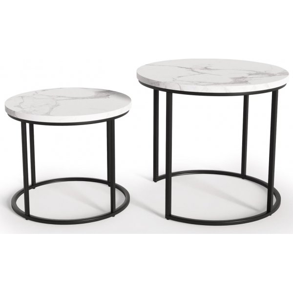 Tore sohvapöytä Ø43/53 cm - Valkoinen marmori/musta Tore sohvapöytä Ø43/53 cm - Valkoinen marmori/musta