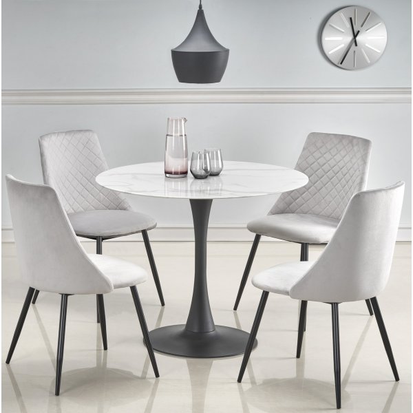 Marco ruokapyt 90 cm - Valkoinen marmori/musta