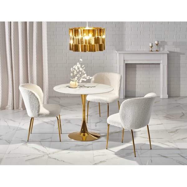 Ruokapyt, halkaisija 90 cm, marmoroitu lasi/kulta + Huonekalujen jalat