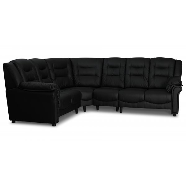 Peking-kulmasohva - Musta keinonahka + Huonekalujen tekstiilien puhdistus