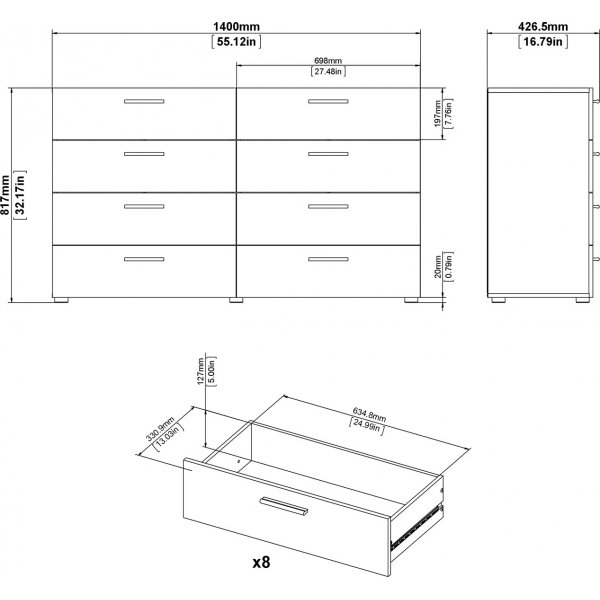Lipasto phkinpuusta, 8 laatikkoa, leveys 140 cm + Huonekalujen tekstiilien puhdistus