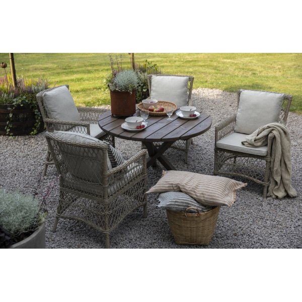 Provence-ulkoiluryhm�: Scottsdale py�re� ruskea ruokap�yt� �112 cm sis�lt�en 4 Provence-nojatuolia luonnonv�rist� keinorottinkia