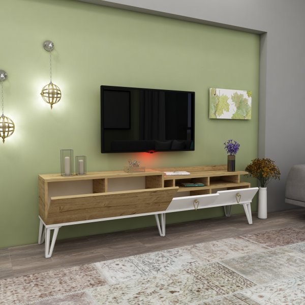 Royal mediapenkki - Valkoinen/tammi Royal mediapenkki - Valkoinen/tammi