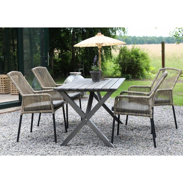 Scottsdale ulkoruokailuryhm ruokapyt 4 Ystad-runkoisella tuolilla - harmaa/beige