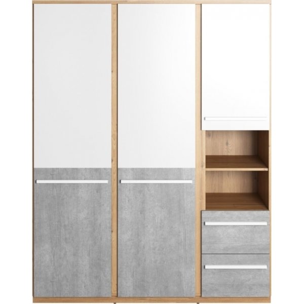 Plano vaatekaappi 150 cm - Nash tammi/valkoinen/harmaa