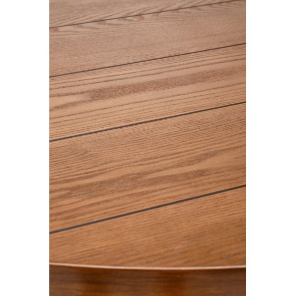 Dana-ruokapöytä Ø105 cm pähkinäpuuta ja 4 Alfred-ruokatuolia beigenvärisestä samettista ja pähkinäpuusta Dana-ruokapöytä Ø105 cm pähkinäpuuta ja 4 Alfred-ruokatuolia beigenvärisestä samettista ja pähkinäpuusta