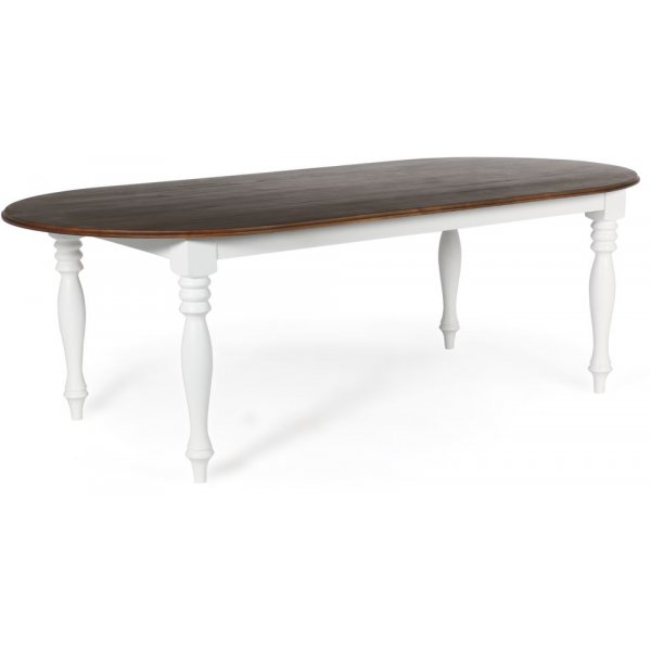 Victoria iso soikea ruokapyt 230x110 cm - Valkoinen/ruskea petsi
