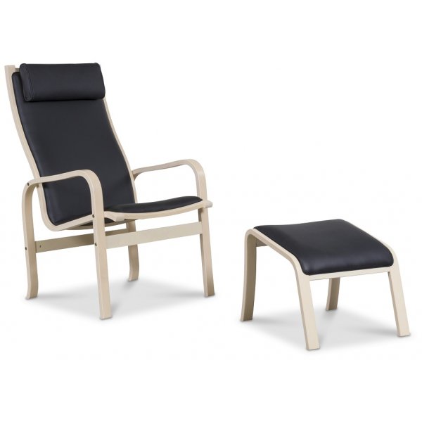 Frank nojatuoli mustaa nahkaa - Valkoinen pigmentoitu kirja + Huonekalujen tahranpoistoaine Frank nojatuoli mustaa nahkaa - Valkoinen pigmentoitu kirja + Huonekalujen tahranpoistoaine