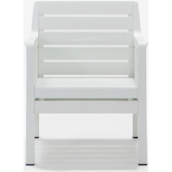 Lara-loungeryhmä, jossa 3-istuttava sohva, 2 nojatuolia ja pöytä ilman tyynyjä - Valkoinen Lara-loungeryhmä, jossa 3-istuttava sohva, 2 nojatuolia ja pöytä ilman tyynyjä - Valkoinen