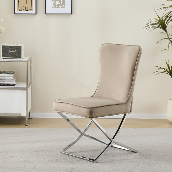 Tuoli kromijaloilla - beige sametti - Luxury