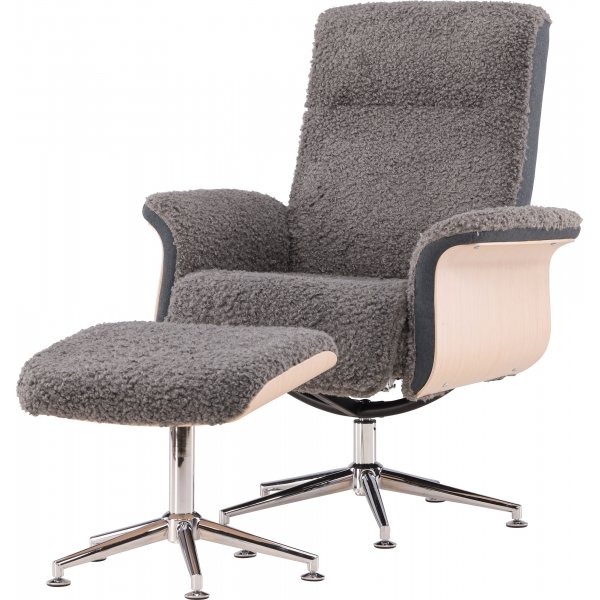 Nojatuoli jalkarahilla - Harmaa lampaannahkajljitelm/valkoiseksi maalattu tammi + Huonekalujen tekstiilien puhdistus