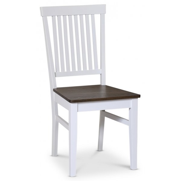 Skagen elintarvikeryhmä; ruokapöytä 160/210x90 cm - Valkoinen/ruskea öljytty tammi ja 6 Skagen-tuolia ruskealla istuimella Skagen elintarvikeryhmä; ruokapöytä 160/210x90 cm - Valkoinen/ruskea öljytty tammi ja 6 Skagen-tuolia ruskealla istuimella