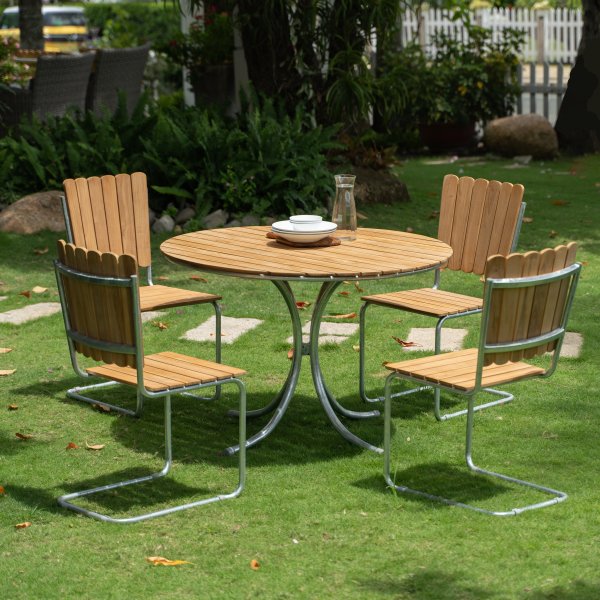 Tiikkituoli galvanoidusta terksest, pinottava - Mllan