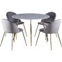 Deco ruokailuryhmä 110 cm pyöreä pöytä + 4 kpl Art tuoleja harmaa sametti / Messinki Deco ruokailuryhmä 110 cm pyöreä pöytä + 4 kpl Art tuoleja harmaa sametti / Messinki