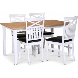 Ruokailuryhmä; pöytä 140x90 cm - Valkoinen / öljytty tammi 4 tuolin kanssa - Fårö Ruokailuryhmä; pöytä 140x90 cm - Valkoinen / öljytty tammi 4 tuolin kanssa - Fårö