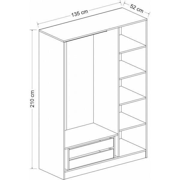 Cikani vaatekaappi 135x52x210 cm - Tammi Cikani vaatekaappi 135x52x210 cm - Tammi